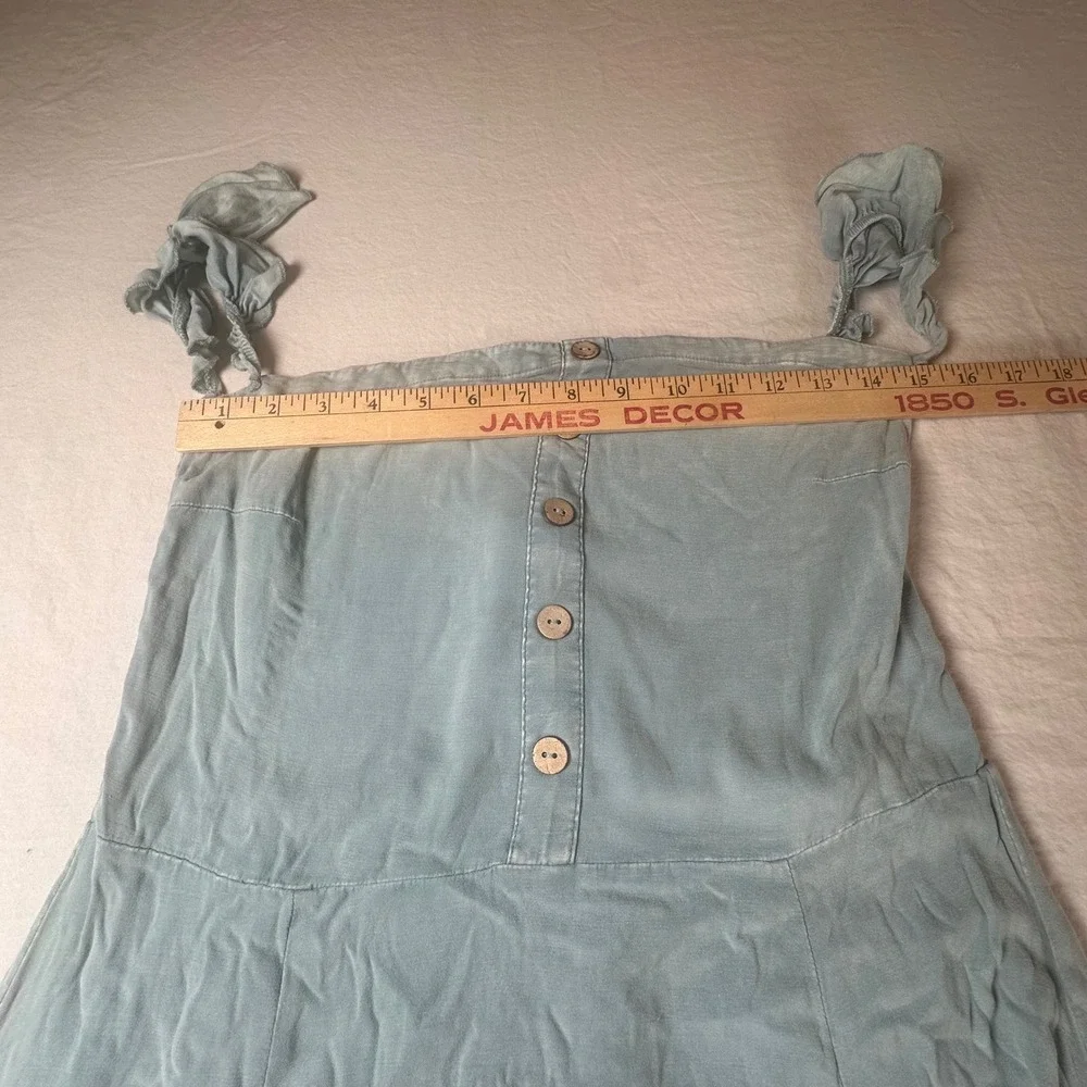 Chaser Women's Blue Ruffle Strap Smocked Back Button Front Midi Dress Large NWT